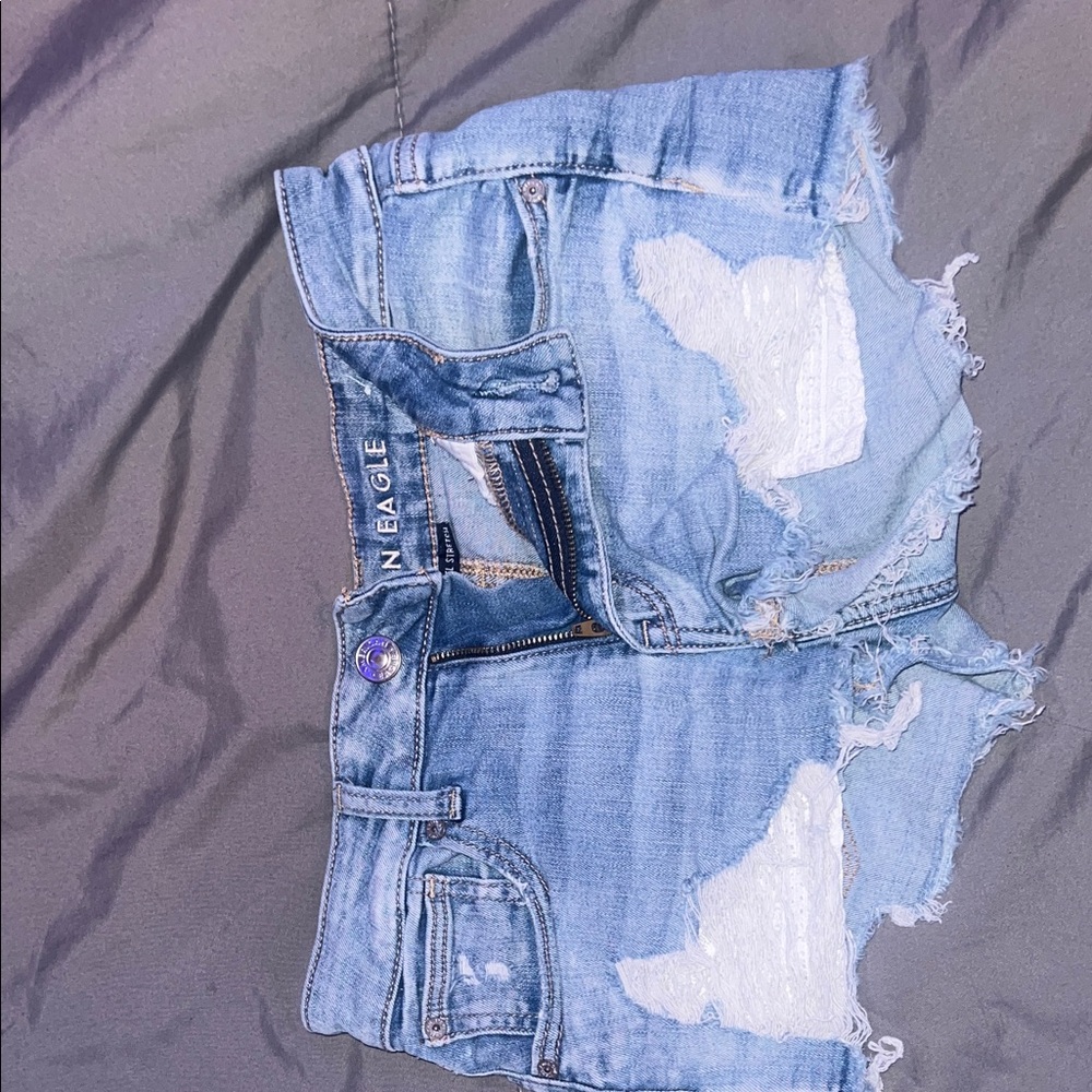American Eagle Outfitters Women's Frayed Jean Shorts - Light Blue